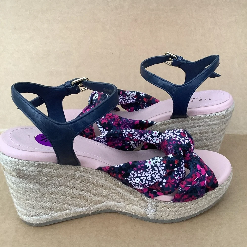 TED BAKER SHOES TAYLINA‎ FLORAL ESPADRILLE WEDGE SANDAL IN NAVY NWOT sz 6 1/2